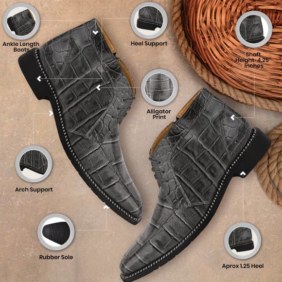 LIBERTYZENO Grey Man Made Lace-Up Boots main image 9